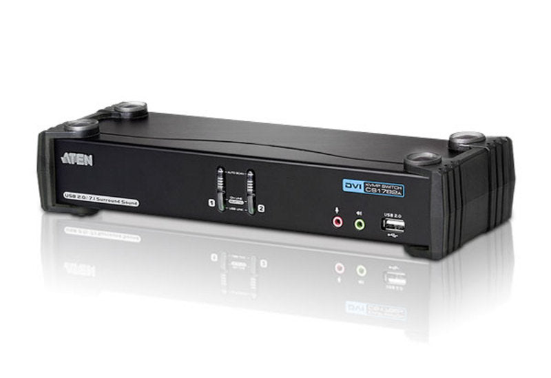 Aten Desktop KVMP Switch 2 Port Single Display DVI w/ 7.1 audio, 2x Custom KVM Cables Included, 2x USB Port, Selection Via Front Panel Aten Desktop KVMP Switch 2 Port Single Display DVI w/ 7.1 audio, 2x Custom KVM Cables Included, 2x USB Port, Selection Via Front Panel